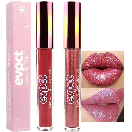 evpct 2Pcs Wine Red Plum Red Matte to Glitter Liquid Lipstick Set Kit for Women Long Lasting Glossy Metallic Shimmer Sparkle Lipstick Lip Gloss 6+15