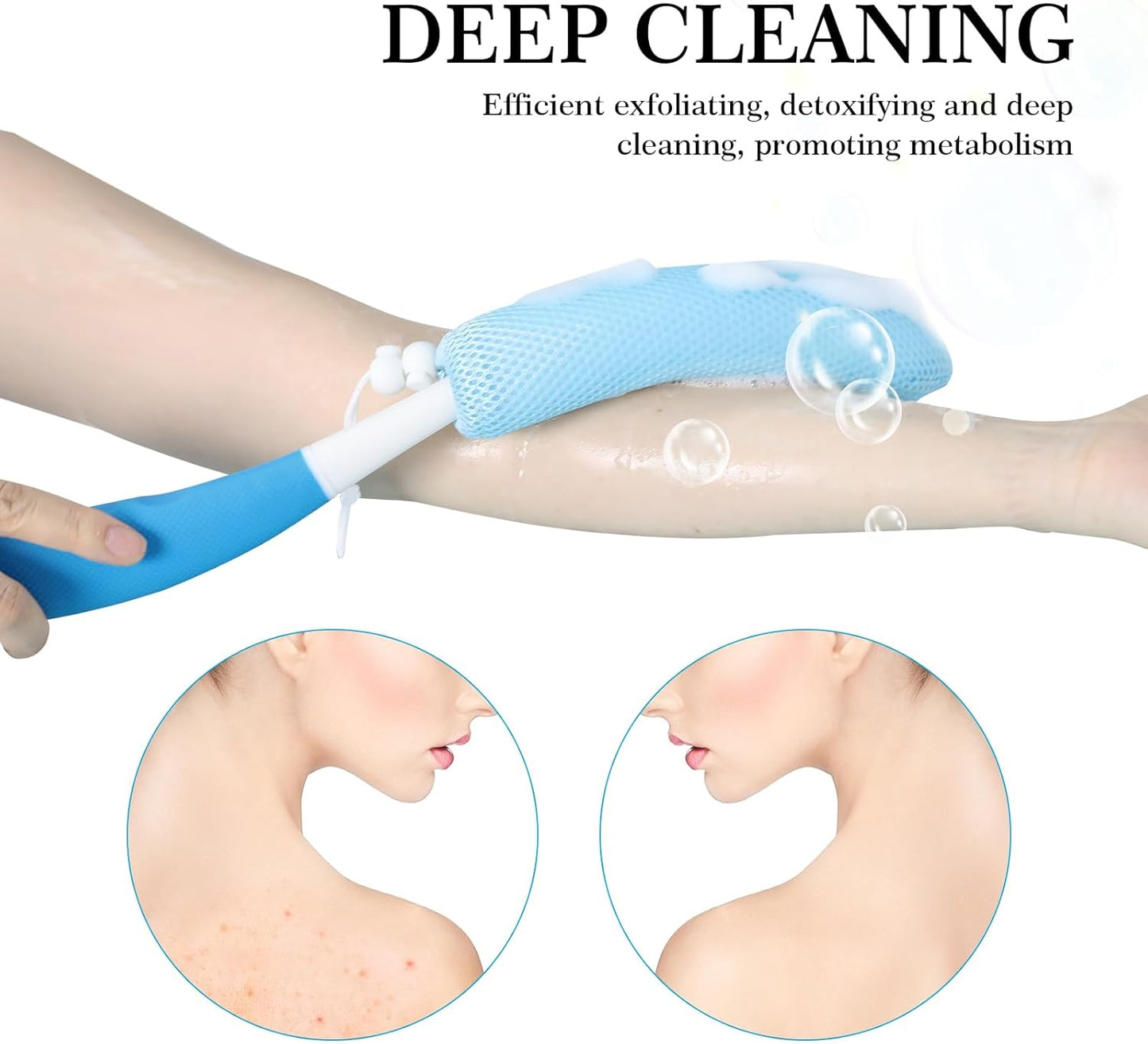 Long-Handle Back Bath Brush, with Anti-Slip Long-Handle Back Scrub net, is Used for Auxiliary Bath and Shower for The Elderly and People with Limited Activities (Blue-White)