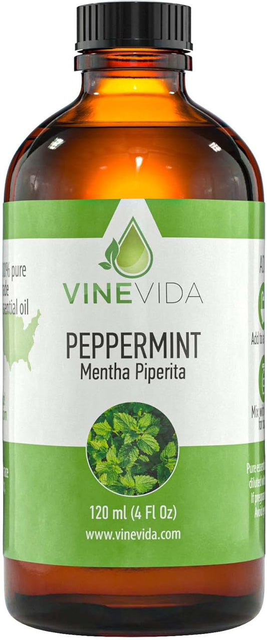 VINEVIDA Peppermint Essential Oil - Undiluted Peppermint Oil - Peppermint Candle Oil Scent - DIY Candle Scents for Candlemaking - Bulk Essential Oil for Soap Making Safe for Skin, 4.0 Fl Oz