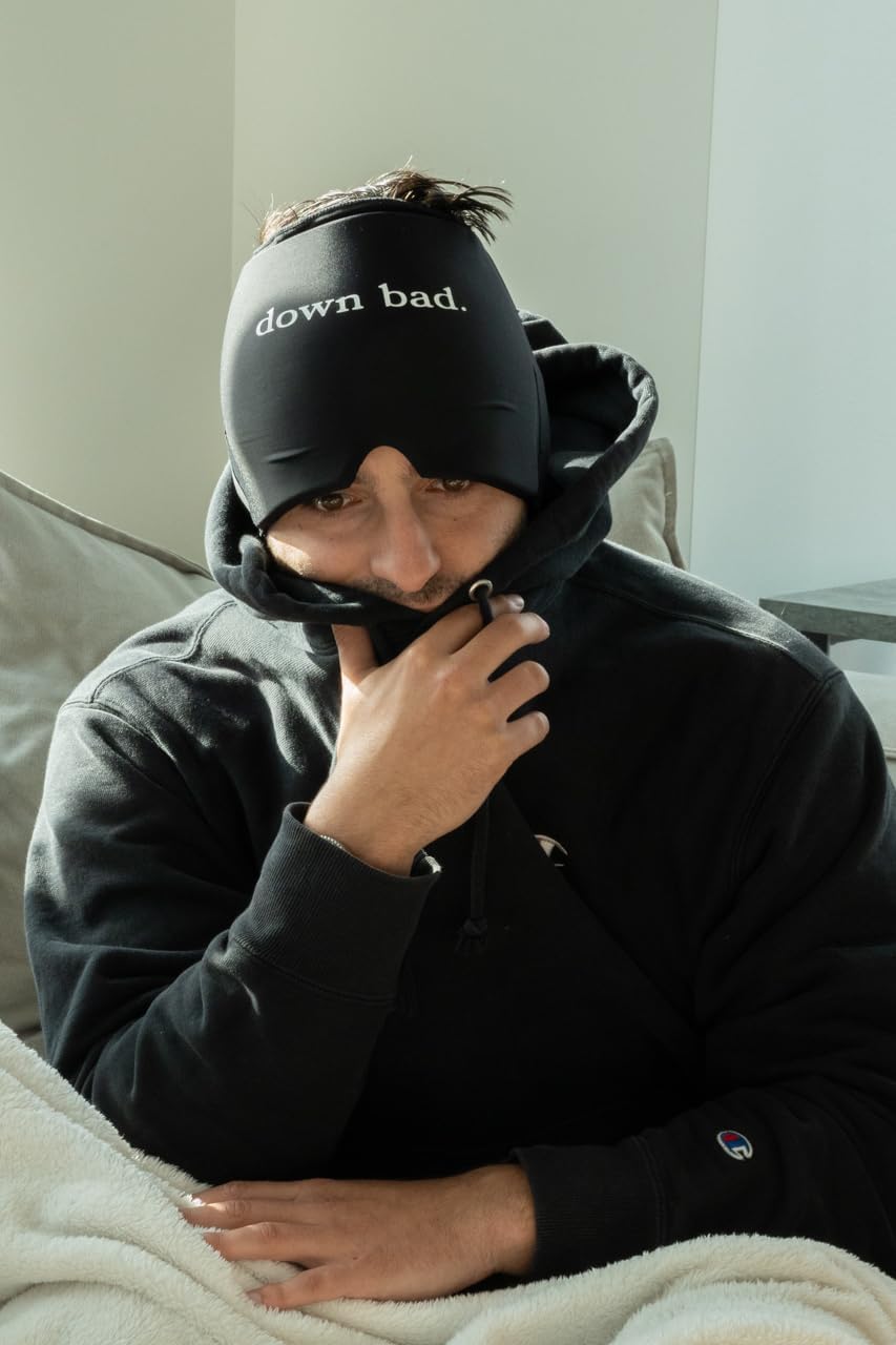 Huggs Migraine Relief Cap - Down Bad - Cooling Gel Head Wrap, Cold Compress Cap for Headache, Stress, & Tension