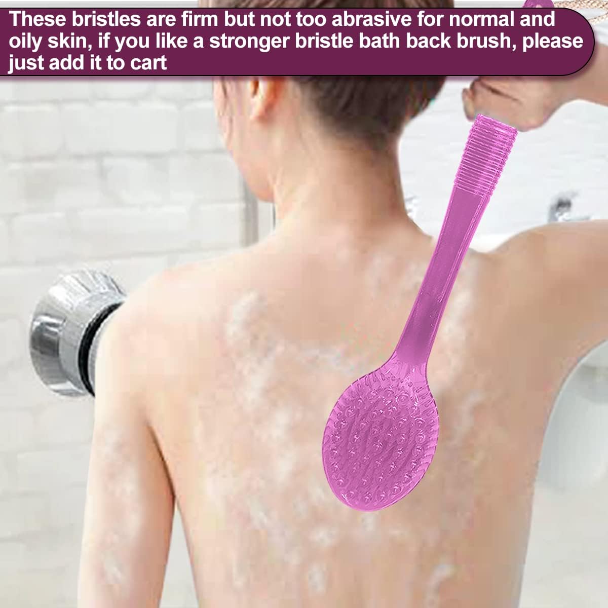 Back Bath Brush - Curved Long Handle Shower Brush with Medium Stiff Bristles for Exfoliating Body, Back Scrubber for Men & Women (Pink 2 Pack)