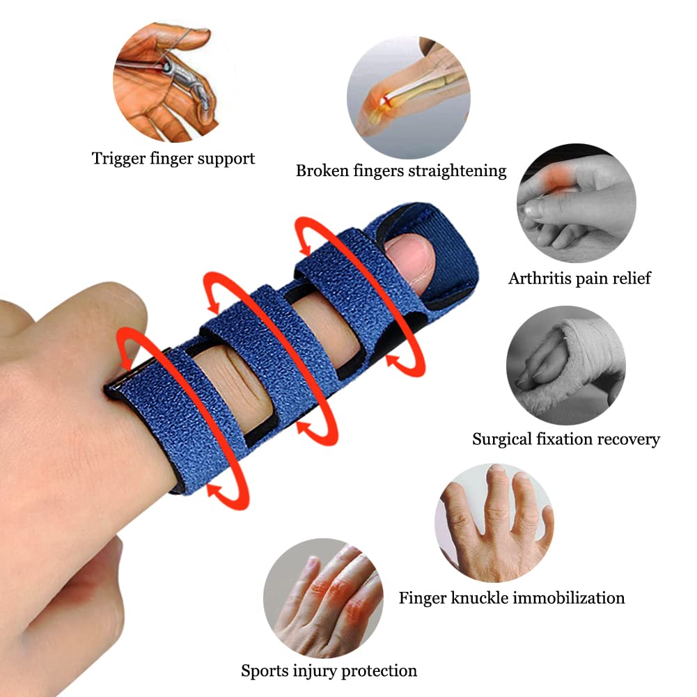 Upgraded Finger Splints (4Pcs), Trigger Finger Splint Finger Brace with 3 Fixing Strap for Mallet Finger, Broken Finger Protector, Knuckle Immobilization, Straightening Support, Arthritis Pain Relief