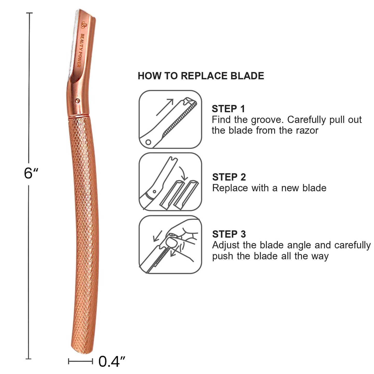 Eyebrow Razor with 6 Blades & Travel Case – Face Razors for Women & Men, Eyebrow Trimmer Shaper with Precision Cover, Facial Shaver & Dermaplaning Tool for Smooth Skin (Rose Gold)