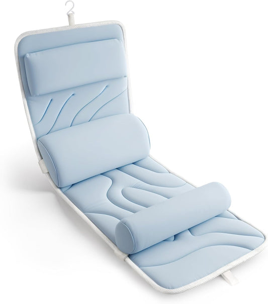 Sunlit Ultra Soft Full Body Bath Pillow for Bathtub, Luxury Thick Tub Pillow for Head Neck Back Support with Lumbar Pillow Multi-Function Stopper, Spa Pillow with Strong Suction Cups, Bath Accessories