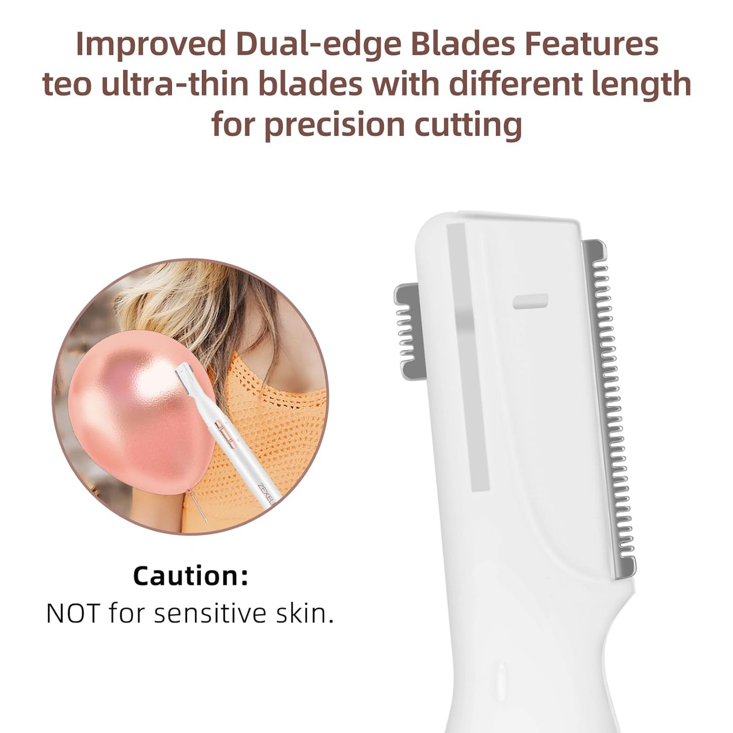 Upgraded Eyebrow Trimmer, Precision Facial Hair Trimmer with Comb, Battery Operated Painless Electric Eyebrow Razor Facial Hair Remover Face Chin Neck, Upper-Lip, Peach-Fuzz