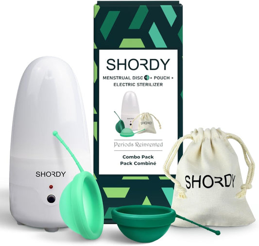 Shordy Reusable Menstrual Disc with Sterilizer – Small & Large Period Discs with Steamer & Cleaner – Starter Kit for Light to Heavy Flow, Feminine Care Alternative to Tampons, Cups & Pads