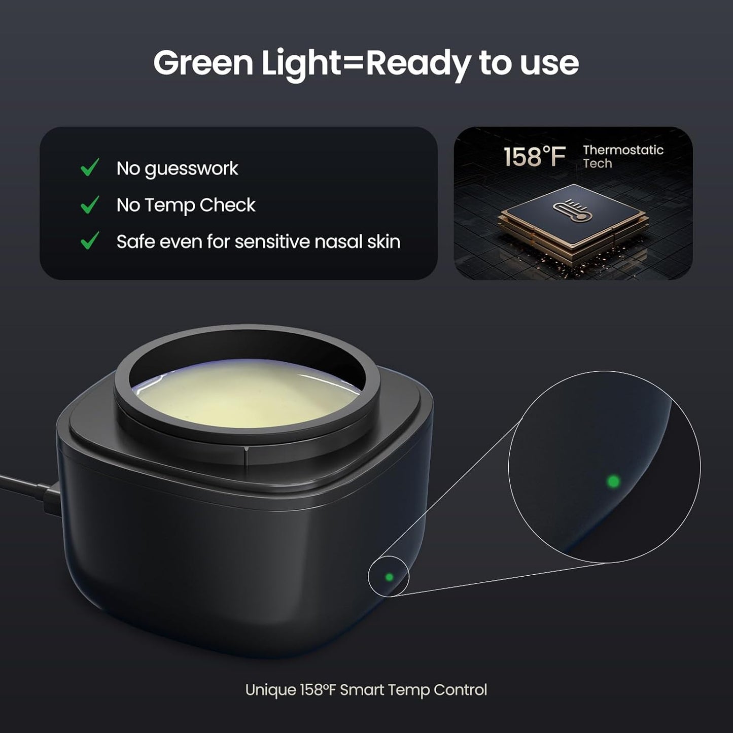 Nose Wax Kit Men, Nose Hair Waxing Kit with 158°F Smart Temp Control, 40 Sticks, 100g Wax, Painless Nose Hair Removal with USB-C Fast Heating, Upgraded Capacity, Multi-Accessories