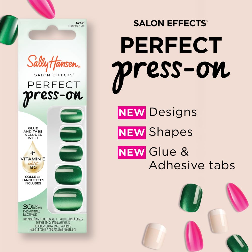 Sally Hansen Instant Cuticle Remover and Salon Effects Perfect Press-On Nails Kit, Nail Glue and 30 Designs