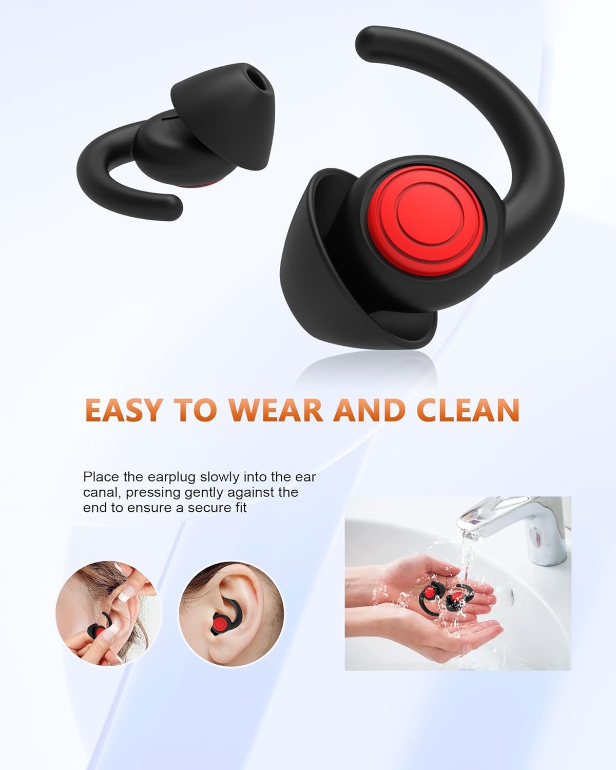 Noise Reduction Earplugs, 25dB Sound Blocking, Silicone Comfort Fit, Black