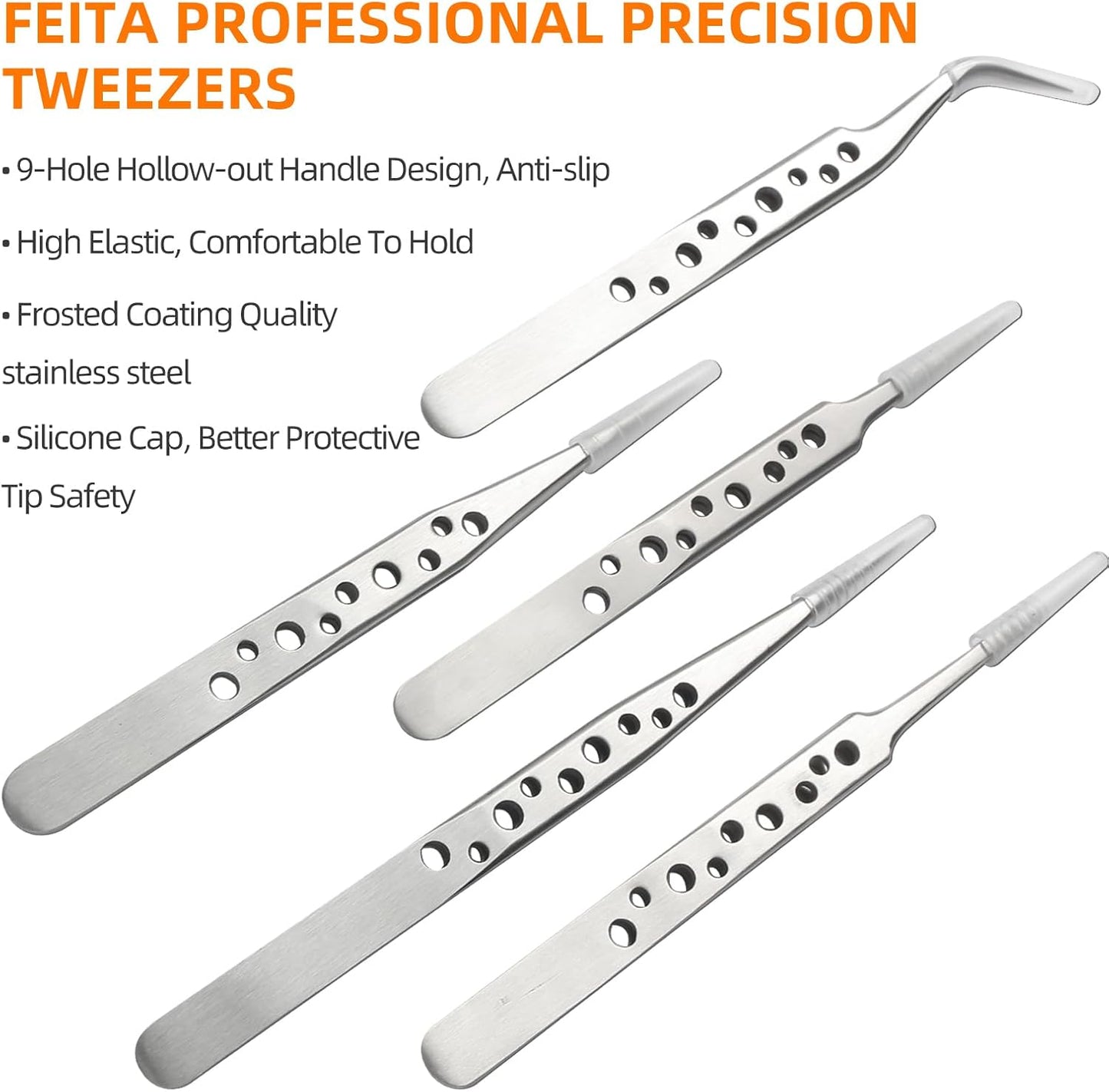FEITA Precision Tweezer Set - Tweezers for Crafts, Jewelry, Lash Extensions, Electronics & Hobby Tools