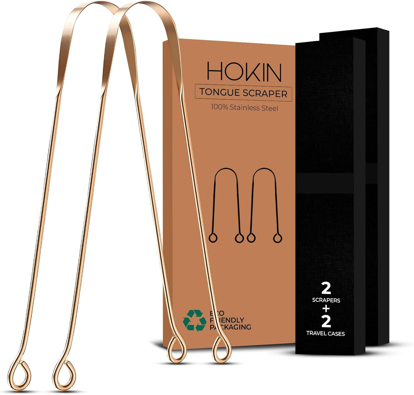 Tongue Scraper for Adults by HOKIN (Copper 2Pcs Oral Care Pack), Copper Tongue Cleaners Reduce Bad Breath, 100% Copper Tough Scrapers Men and Women Hygiene Product
