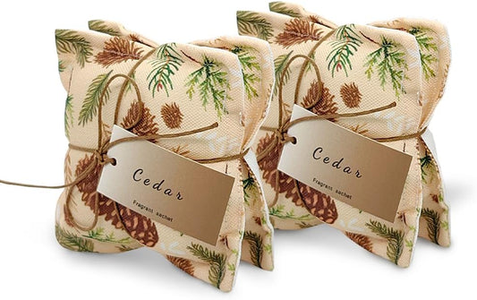 AUCUDA 4 Packs Cedar Scented Sachet Bags for Drawers and Closets, Potpourri Packets for Women Clothes, Handcraft Wedding Fragrance Mesh Pillow Summer, Bedroom Indoor Organza Fresheners Dried.