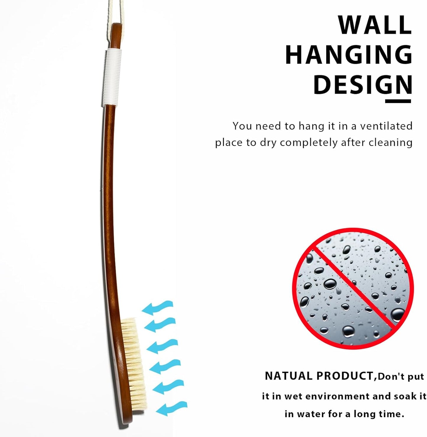 ICANdOIT-17.71Inch Natural Boar Bristles Anti-Slip Long Handle Bath Brush,Bent Handle Shower Scrubber for Exfoliating,Shower Back Brush,Exfoliation Set with Pumice Stone(2 Pack)