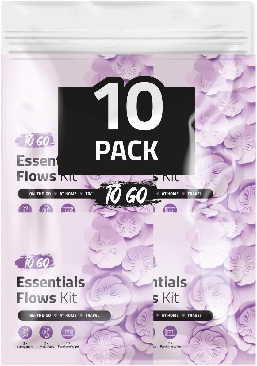 pH Advantage Essential Flows Period Kit (10 Pack) - 3 Pantyliners, 2 Maxi Pads & Feminine Wipe | Hygiene Essentials for School, First Period (Purple)