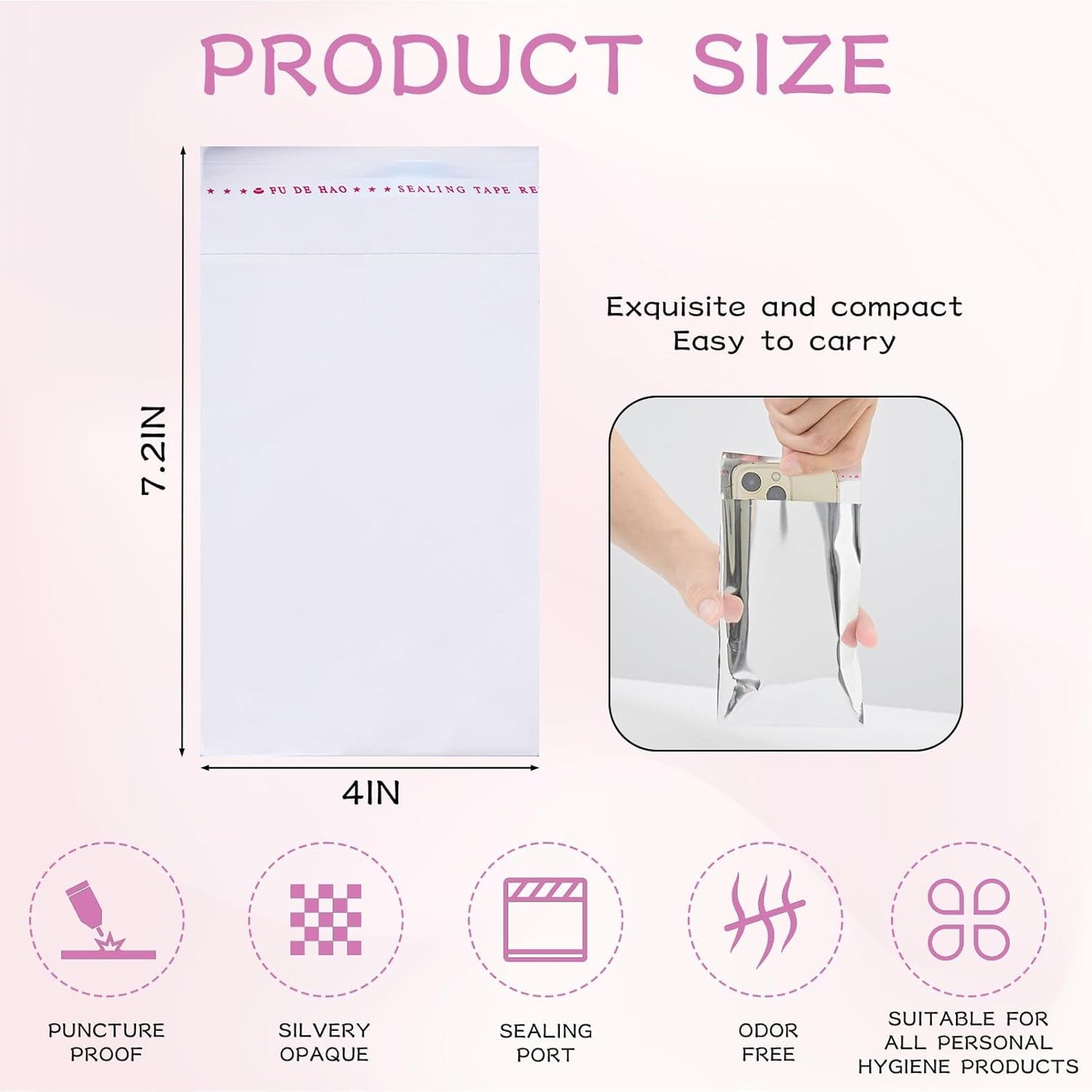 Sanitary Napkin Disposal Bags, 120 Pcs Silver Feminine Sanitary Napkin Storage Bag, Sealed Opaque for Privacy, Block Odors