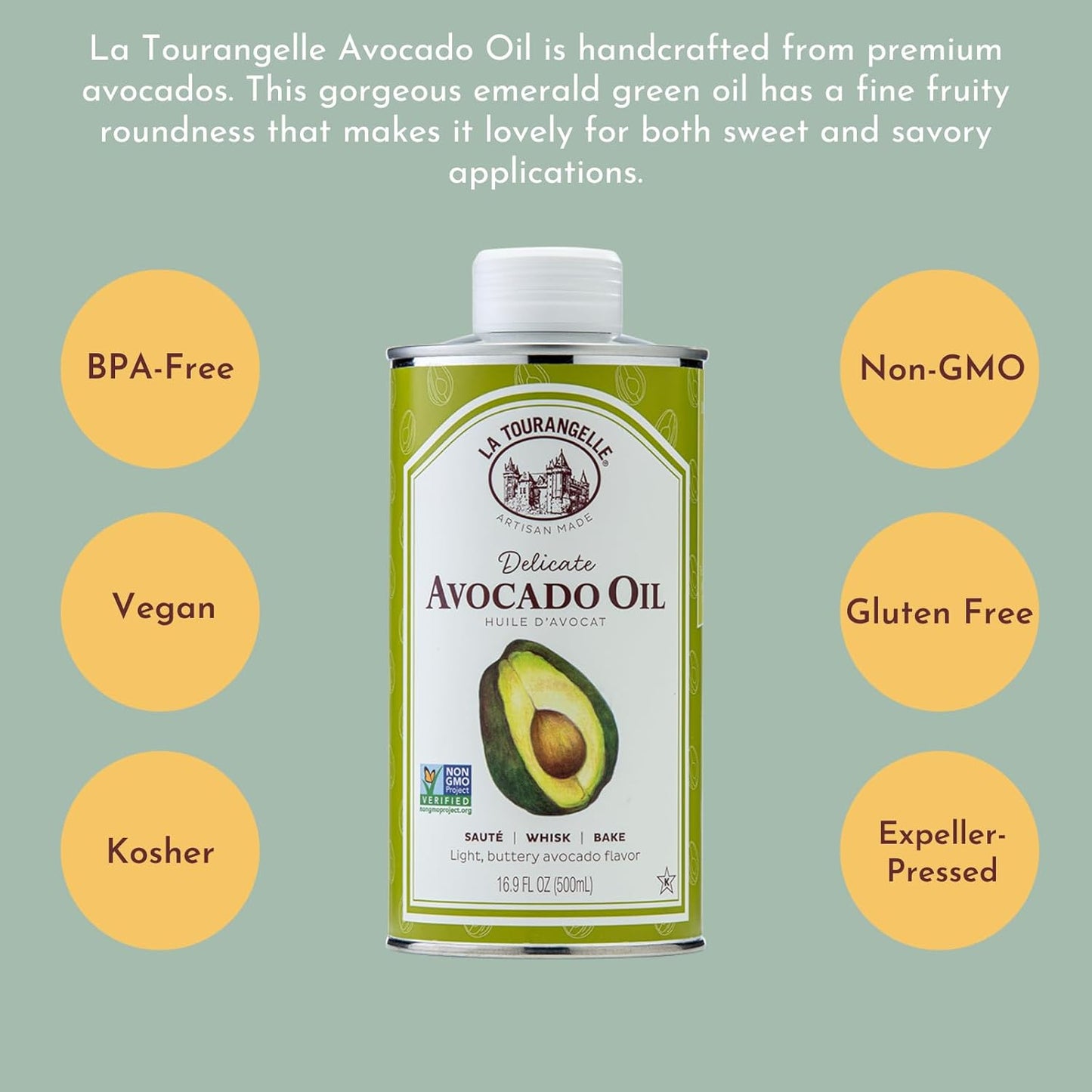 La Tourangelle, Avocado Oil, Handcrafted from Premium Avocados, Great for Cooking, as Butter Substitute, and for Skin and Hair, 8.45 fl oz