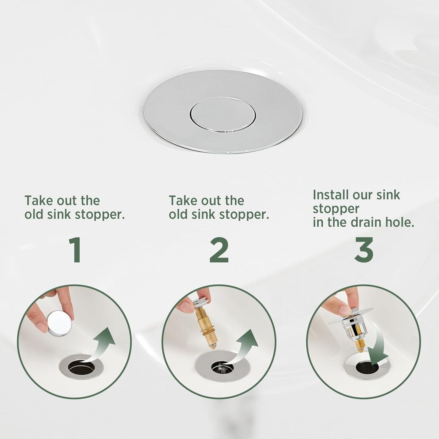 Universal Bathroom Sink Stopper - 2 Pack Chrome Silver Pop Up Drain Stopper for 1.06"-1.65" Basin Drain Holes,Anti Clogging Bathroom Sink Drain Strainers with Hair Catcher