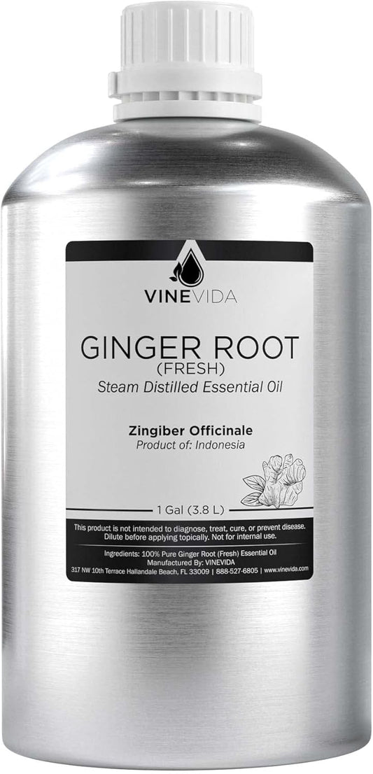 VINEVIDA Fresh Ginger Root Essential Oil - Gallon Ginger Root Oil Undiluted - Bulk Gallon Essential Oil for Soap Making Safe for Skin - DIY Candle Scents for Candlemaking Scents - 8 lbs