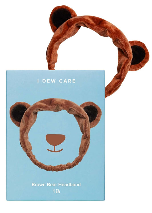 I DEW CARE Face Wash Headband - Brown Bear | Animal Head band for Face Washing & Skincare, Spa Day, Soft & Fuzzy, Cute for Makeup, Shower, Teen Girls Stuff, Teddy Bear Ears, (1 Count)