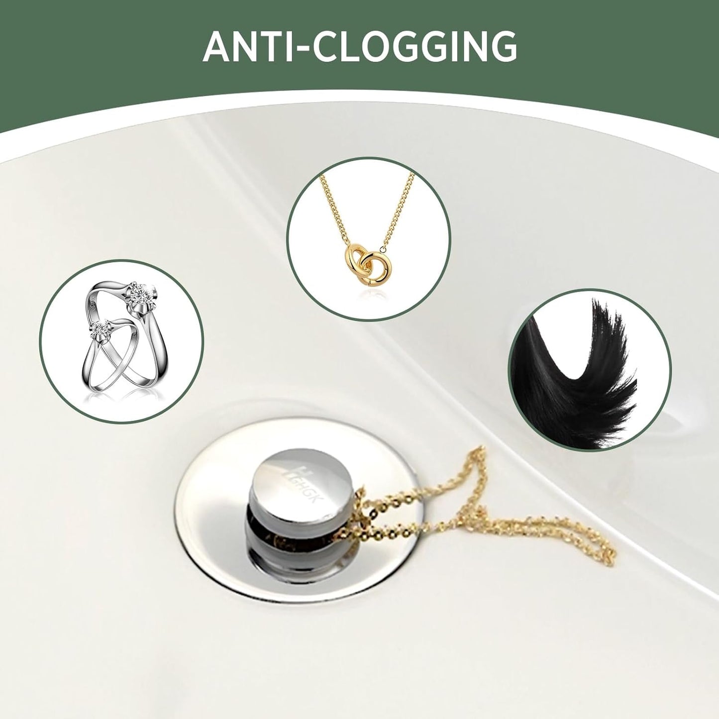 Universal Bathroom Sink Stopper - 2 Pack Brushed Nickel Pop Up Drain Stopper for 1.06"-1.65" Basin Drain Holes,Anti Clogging Bathroom Sink Drain Strainers with Hair CatcherBrushed Nickel