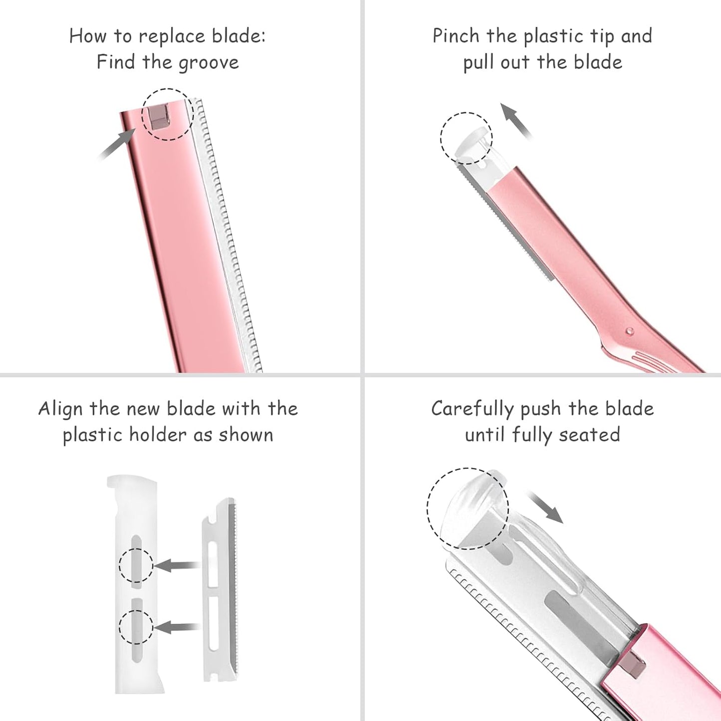 Dermaplane Razor for Women Face, Stainless Steel Handle with 6 Replaceable Blades, Huauoo Face Razors for Women, Peach Fuzz Remover, Eyebrow Trimmer, Dermaplaning Tool for Face Exfoliation (Pink)