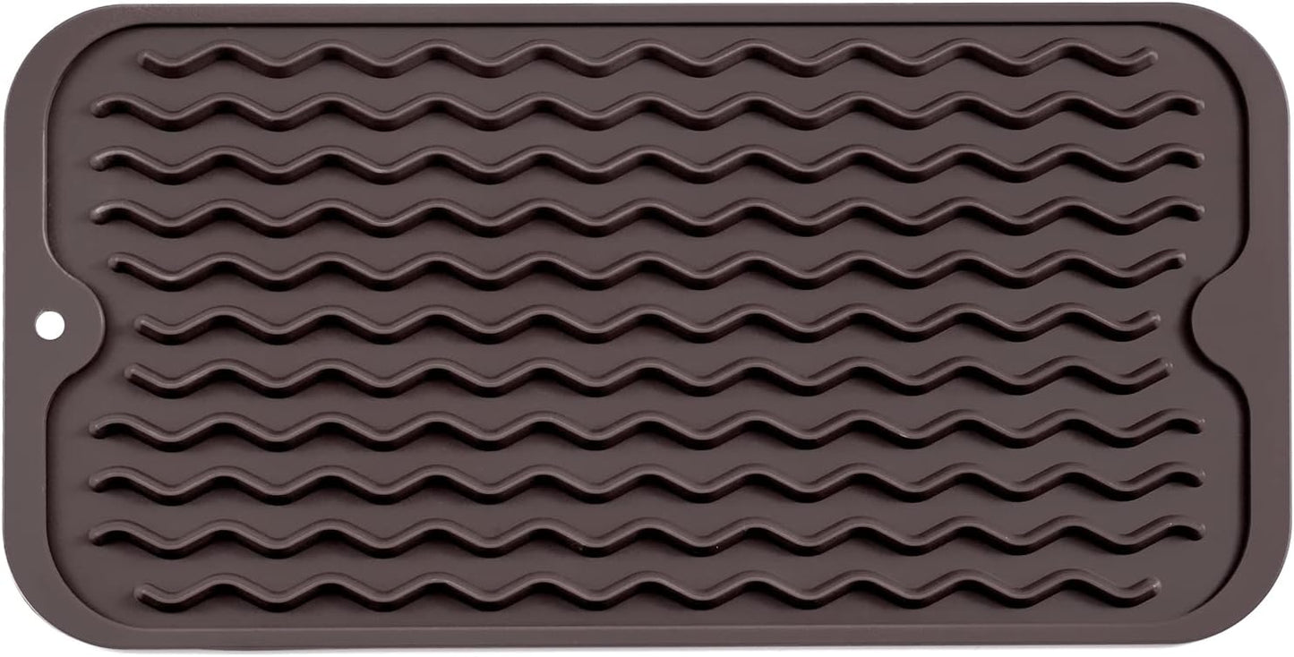 Silicone Dish Drying Mat for Multiple Usage,Easy clean,Eco-friendly,Heat-resistant Silicone Mat for Kitchen Counter or Sink,Refrigerator or Drawer Liner Coffee S 12 inches x 6 inches