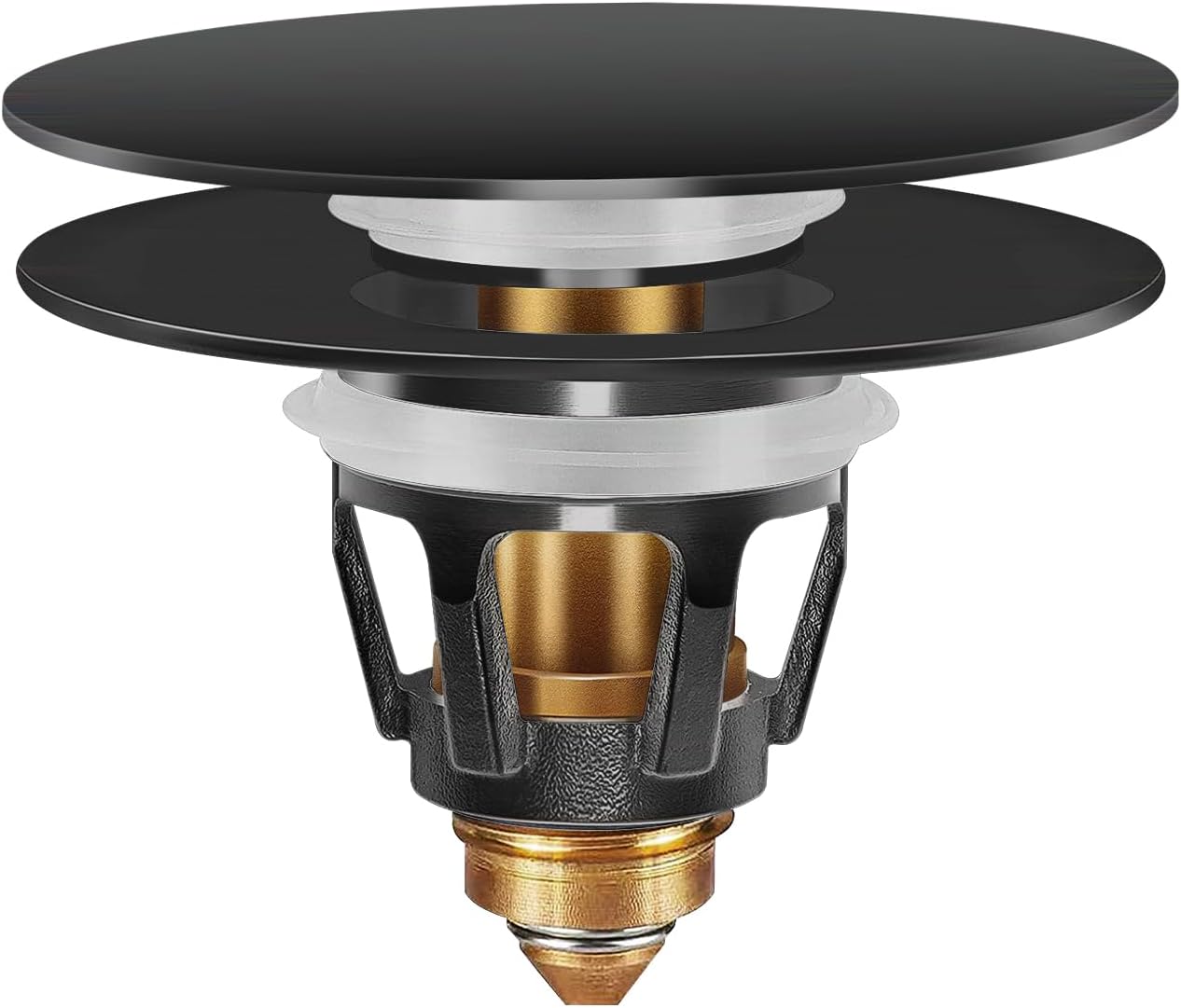 Universal Bathroom Sink Stopper with Hair Catcher, for 1.04-1.97 Inch Drain Hole, Spring Core Bathtub Drain Cover, Pop Up Sink Plug Basin Drain Strainer, Large Lid Black