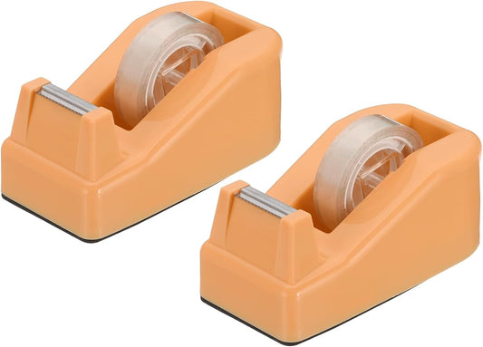 PATIKIL 2pcs Tape Dispenser Desk, Small Tape Dispenser Cute Desktop Dispenser Holder for Tape Office Desktop, Orange