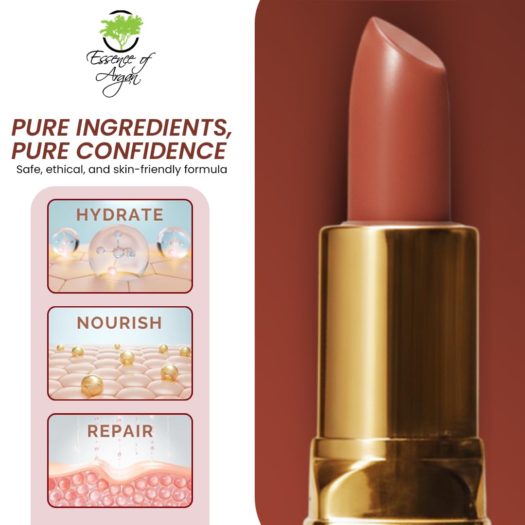 Essence Of Argan Tea Berry Lipstick for Cracked & Dry Lips - 100% Organic Argan & Jojoba Oil, Shea Butter & Aloe Vera - Hydrating Long Lasting Lipstick for Women