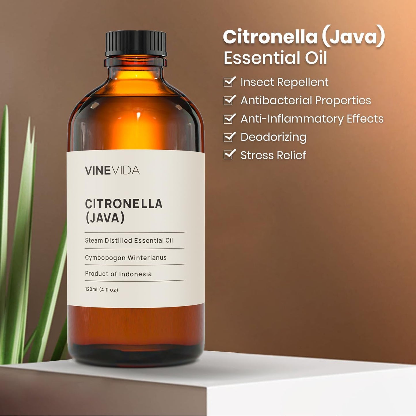VINEVIDA Citronella Java Essential Oil 4 oz - Undiluted Citronella Oil 4 oz - Citronella Candle Oil Scent - DIY Candle Scents for Candlemaking - Bulk Essential Oil for Soap Making Safe for Skin
