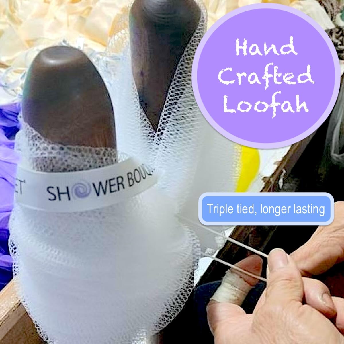 SHOWER BOUQUET Loofah-Charcoal Back-Scrubber Color-2-Pack // Long-Handle-Loofa-Lufa Bath-Sponge Brush/Extra Large Soft Mesh for Men & Women - Exfoliate with Full Pure Cleanse in Bathing Accessories