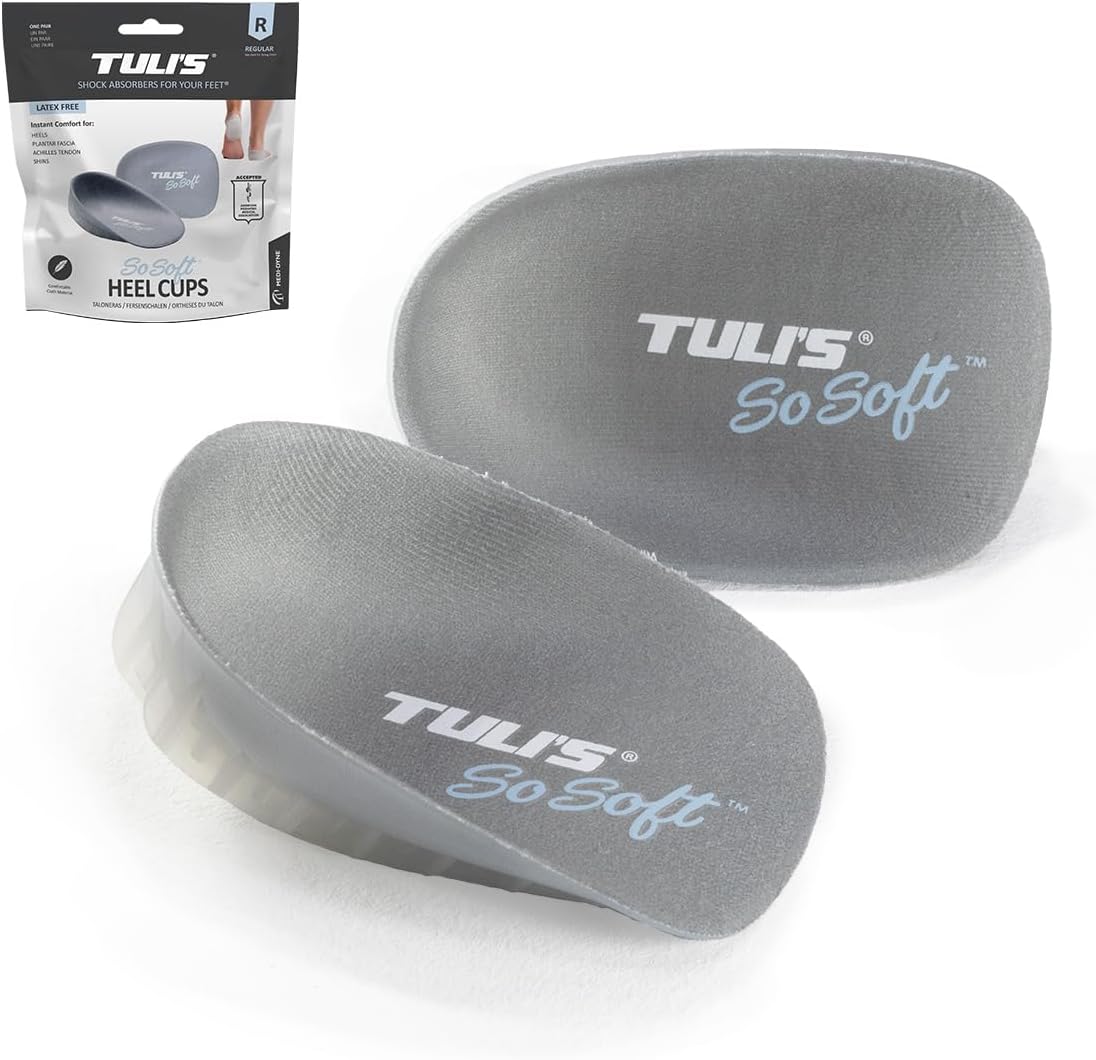Tuli's So Soft Heavy Duty Gel Heel Cups, Cushioned Relief for Plantar Fasciitis, Sever's Disease, and Heel Pain, 1 Pair, Regular