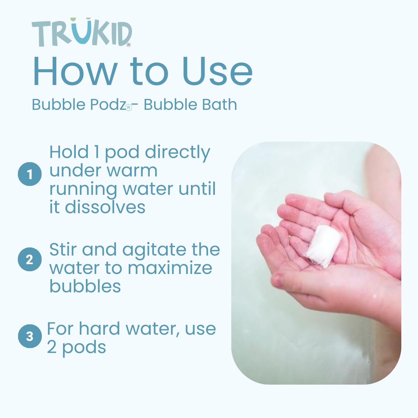 TruKid Bubble Podz Bubble Bath for Kids, Toddlers, & Babies, Tear Free Gentle & Refreshing Bath Bomb for Sensitive Skin with Natural Moisturizers, Non-Toxic, pH Balanced, Vanilla Scent (60 Podz)