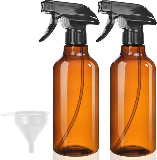 Plastic Spray Bottles, 2-Pack, 16.9 Oz, Mist & Stream, Heavy Duty Spraying, Empty Water Spray Bottle for Cleaning Solutions, Essential Oils, Hair, Plants, BBQ, Cat Dog Behavior Correction (Amber)