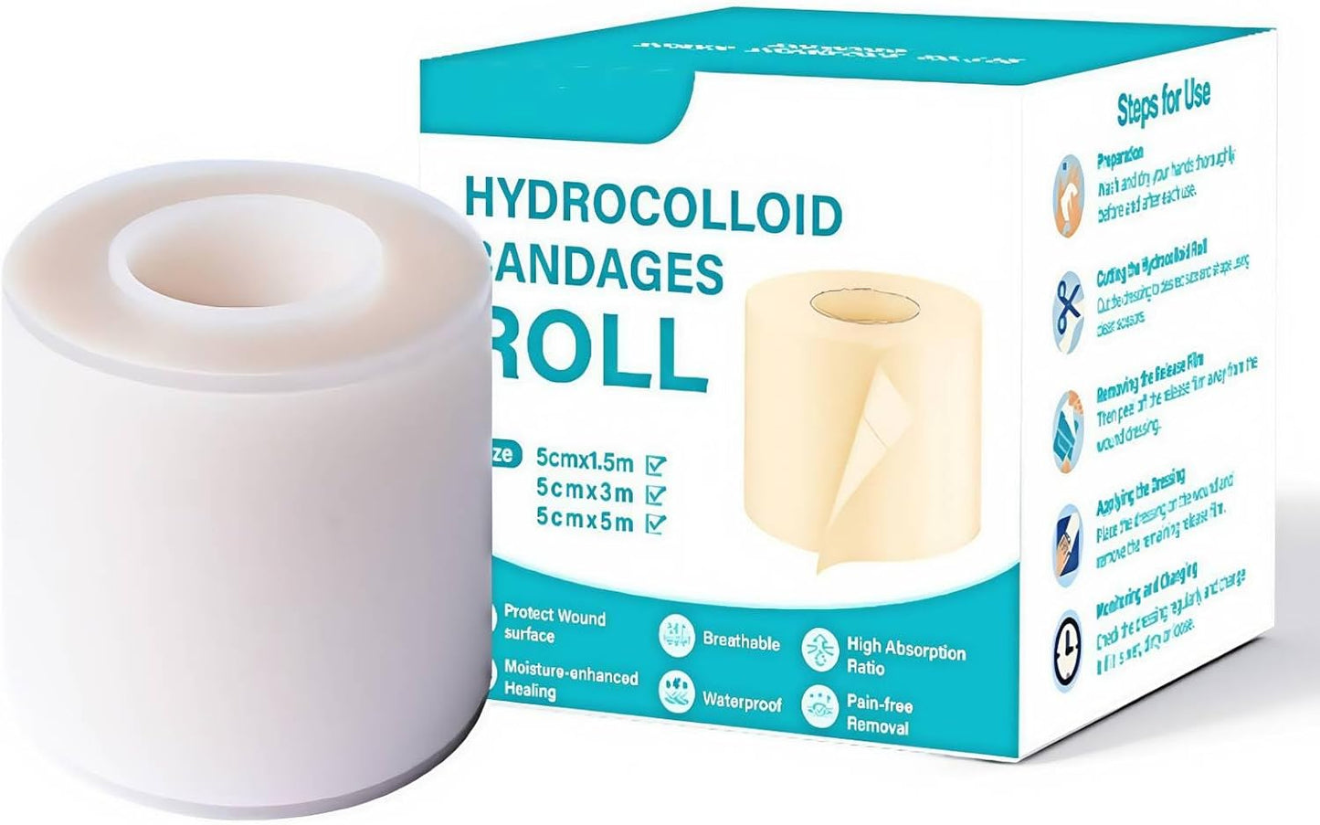 Hydrocolloid Bandage, Hydrocolloid Roll for Wound Care and Healing, Hypoallergenic and Skin-Friendly, Flexible & Waterproof,Self-Adhesive，DIY Size and Shape (2in* 16ft)