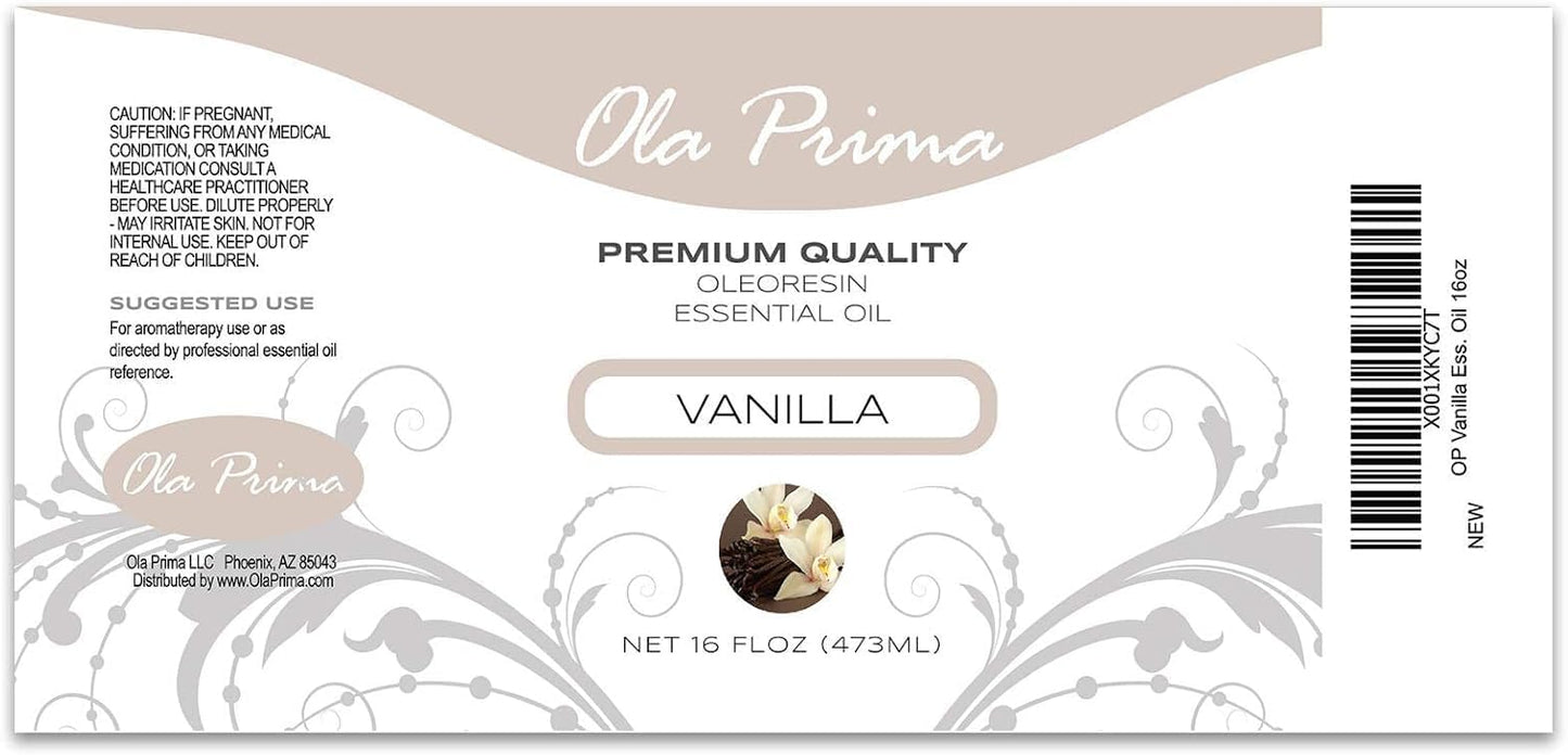 Ola Prima Vanilla Essential Oil 16oz – Therapeutic Grade Big Bottle for Aromatherapy, Diffuser & Candle Making, Vanilla Candle Scent - Essential Oils