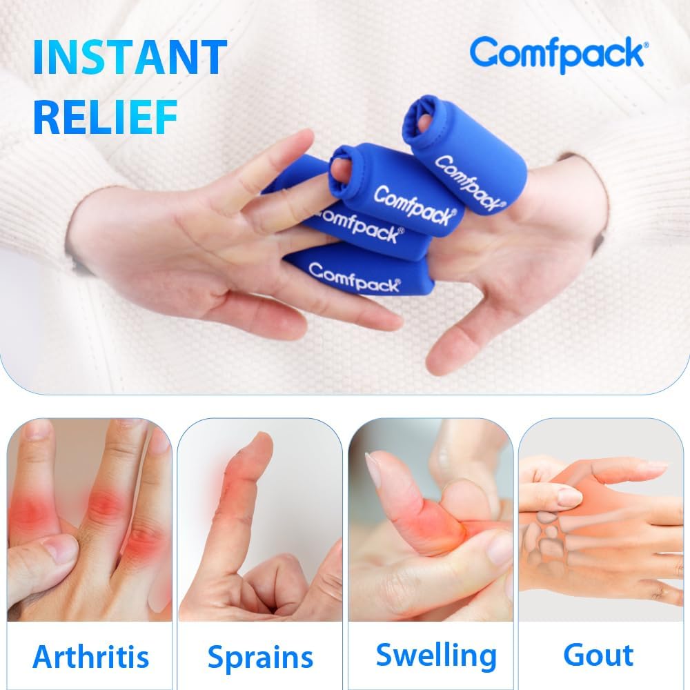 4PCS Finger Sleeves Gel Ice Pack, Finger and Toe Thumb Cold Gel Ice Packs, Reusable Hot Cold Compression Finger Brace Ice Packs for Arthritis, Trigger Finger, Toe Injuries, Gout, Sprain