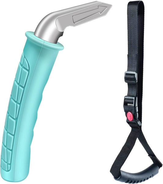 2 Pack Seniors Car Door Handle Assisted Portable Vehicle Support Handle Easy Sit Aid Car Latch Handle for Seniors and Disabled Support Up to 400 lbs (Green - 1 Pack Handle + Strap)