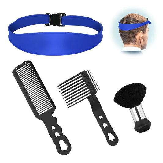Fade Comb for Men Haircut,4PCS Fade Guide for Men Haircut Kit with Silicone Haircut Band,Barber Comb and Hairdressing Sweeping Brush,Self Hair Cutting Tool for Home DIY(Black)
