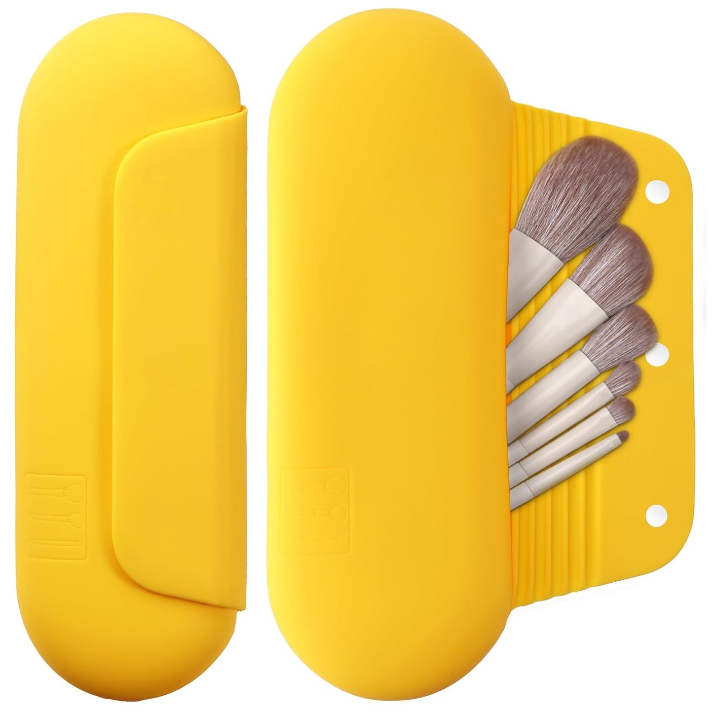 Silicone Makeup Brush Holder Travel Cosmetic Bag：Soft Portable Cosmetic Face Brushes Holder with Upgrade Anti-Fall Out Magnetic Closure, Large Travel Makeup Brush Case - Yellow