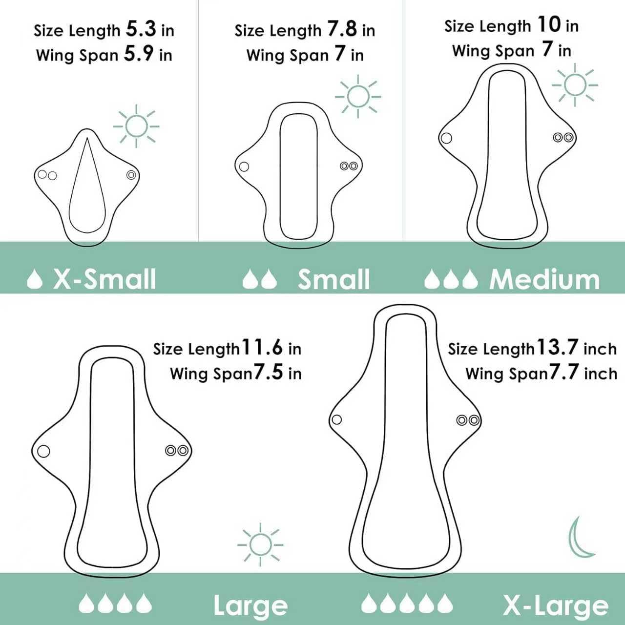 wegreeco 6 Pcs Reusable Menstrual Pads, Ultra Absorbent Cloth Pads for Heavy Flow, Sanitary for Teens, Women, Nonslip Panty Liners + Bag (Mustard Yellow, Grey, Beige, Rose Gold Outer, Mixed Sizes)