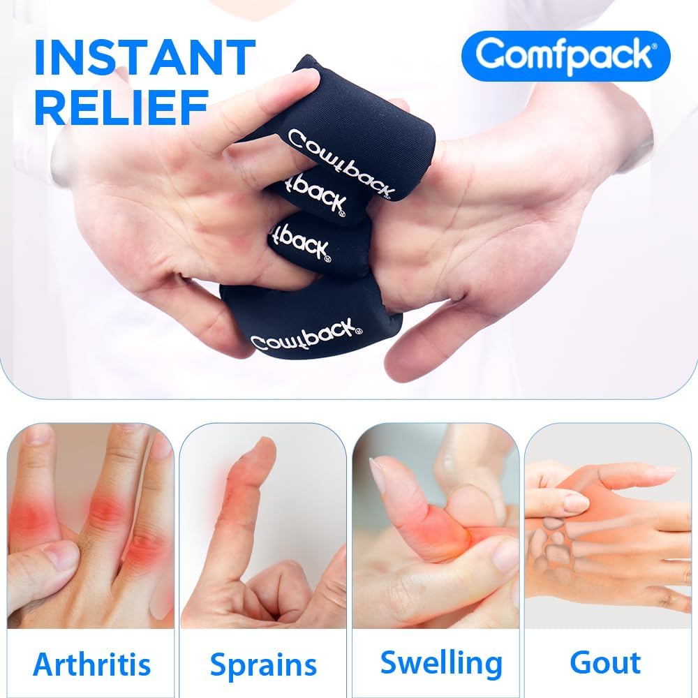4PCS Finger Sleeves Gel Ice Pack for Pain Relief, Reusable Hot Cold Compression Finger Brace Ice Packs for Injuries, Trigger Finger, Arthritis, Knuckle Immobilization, Gout, Sprain