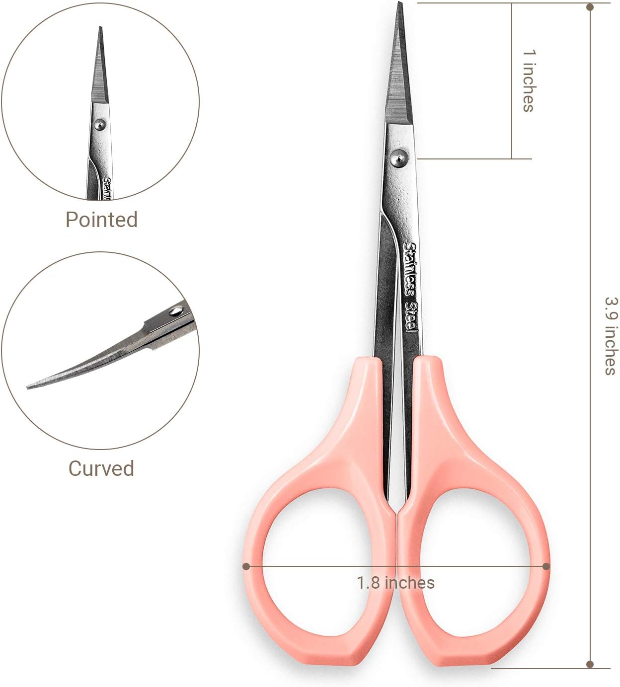 Scissors with Cap- Self Care - Hair Trimmer - Facial, Nose Hair, Eyebrow, Mustache & Beard Grooming - Curved Edge, Pink Short Cap
