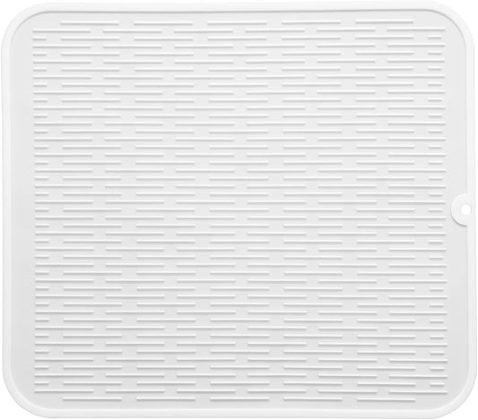 Silicone Dish Drying Mat for Multiple Usage,Easy clean,Eco-friendly,Heat-resistant Silicone Mat for Kitchen Counter or Sink,Refrigerator or Drawer Liner White 2XL 24 inches x 18 inches