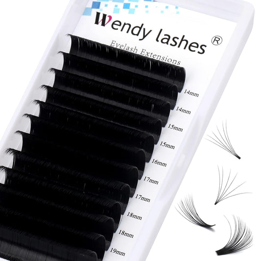 Easy Fan Volume for Lash Artists: Wendy, Handmade Fans for Eyelash Extensions, Self Fanning, Blooming, B-KH, Black, D-0.07-14-20