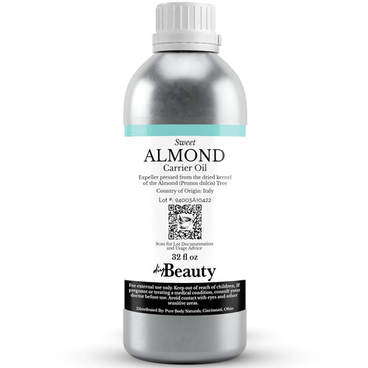 Bulk Sweet Almond Oil - 32 Fl Oz Large Size Bottle, Cold Pressed 100% Pure - Moisturizer for Skin, Hair, Body, Carrier Oil for Massage Oils