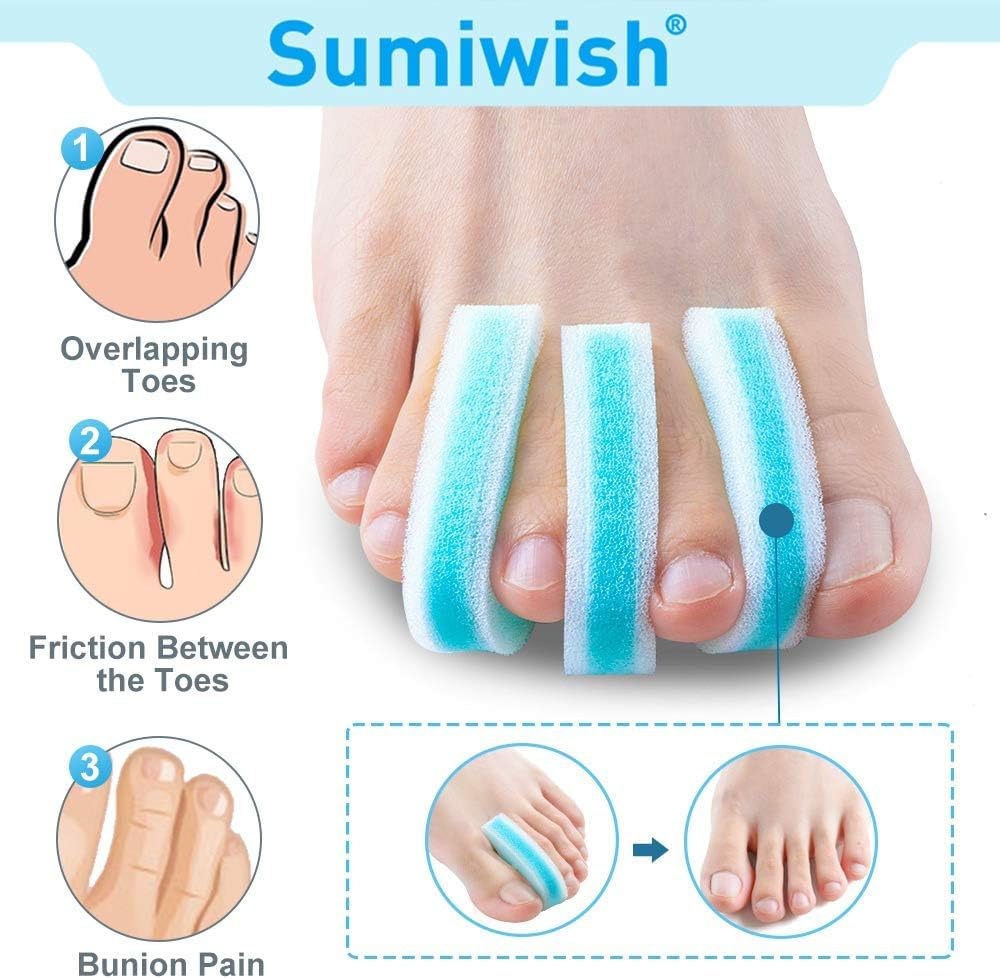 Sumiwish Foam Toe Separators, 20 Pack Breathable Toe Spacers, Reduce Friction and Relieve Corns Pain, Overlapping Toes Corrector - (Blue)