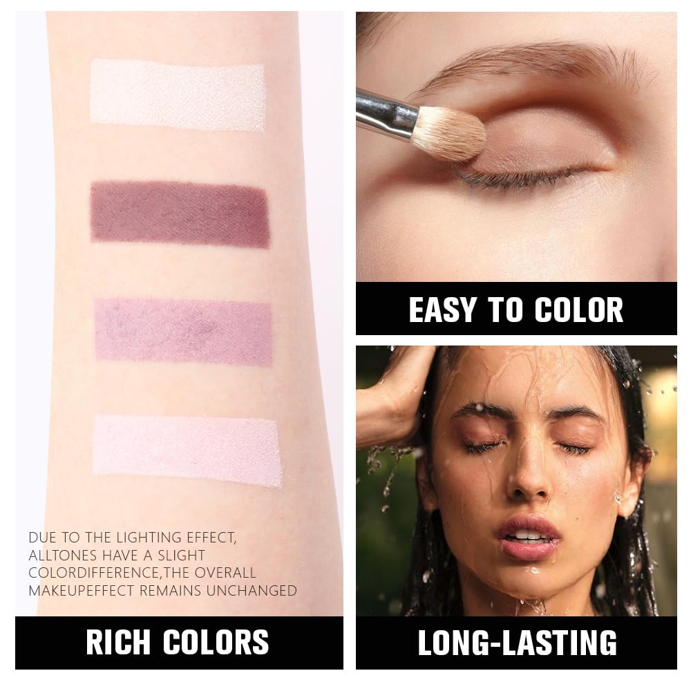 Kaely Powder Eyeshadow Quad, Light Violet Shimmer Eyeshadow Palette Makeup, Neutral Eye Shadow Palette for Older Women Pigmented Waterproof, sombras para ojos, Blendable, Cruelty-free, 02