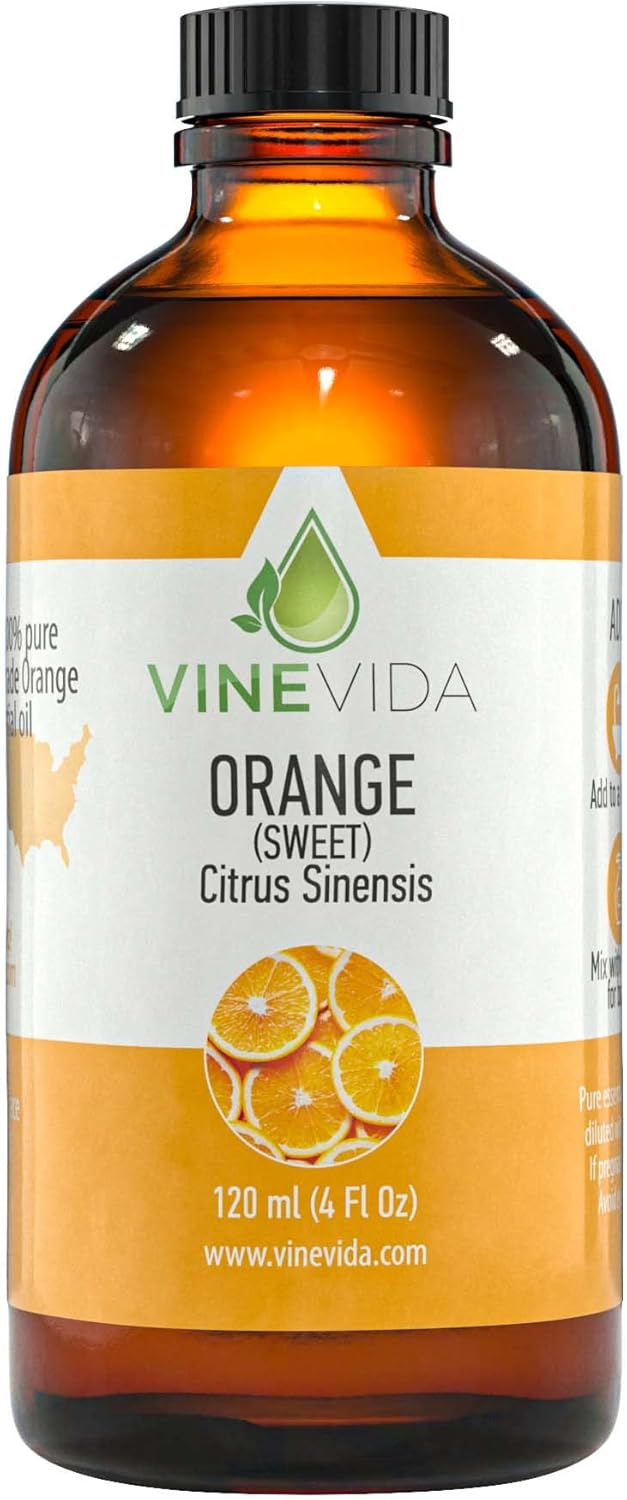VINEVIDA Orange Sweet Essential Oil 4 oz - Undiluted Orange Oil 4 oz - Orange c- DIY Candle Scents for Candlemaking - Bulk Essential Oil for Soap Making Safe for Skin (4OZV-OBP-ORA-SWT-120ML)