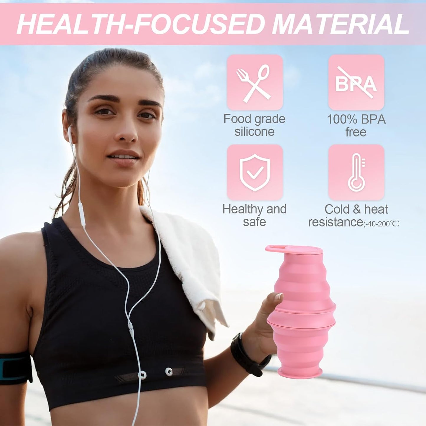 17oz Collapsible Water Bottle,Reuseable BPA Free Silicone Foldable Water Bottles for Outdoor, Travel Gym Hiking,Backpacking Portable & Leakproof,Portable Leak Proof Sports Water Bottle (A)